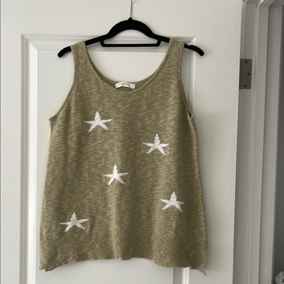 Mia  & Tess Tops - Mia & Tess Sage Green and White Star Pattern Sweater Knit Tank Top